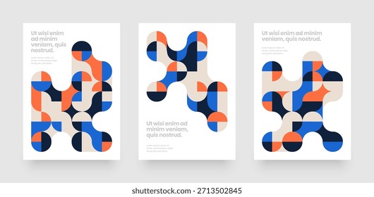 Plantilla con Formas geométricas fluidas. Fondos Abstractas de patrón geométrico Bauhaus con fusión metabólica. Diseño para flyer, póster o portada. 