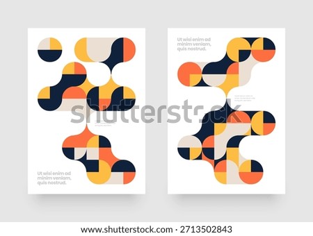 Template with fluid geometric shapes. Abstract bauhaus geometric pattern backgrounds with metaball fusion. Layout for flyer, poster or cover. 