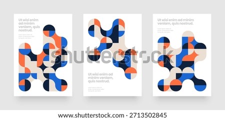 Template with fluid geometric shapes. Abstract bauhaus geometric pattern backgrounds with metaball fusion. Layout for flyer, poster or cover. 