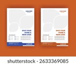 Template flyer A4 with space for a photo. brochure design in 5 color options with ribbons, icons and text. Vector illustrations. Set