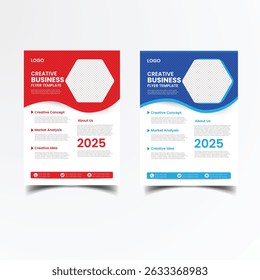 Template flyer A4 with space for a photo. brochure design in 5 color options with ribbons, icons and text. Vector illustrations. Set
