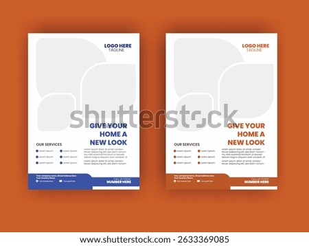 Template flyer A4 with space for a photo. brochure design in 5 color options with ribbons, icons and text. Vector illustrations. Set