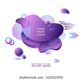 Template of flyer or banner with abstract futuristic cloud  or liquid  spot or splash  in lilac light blue for advertising different things or for attention to information 