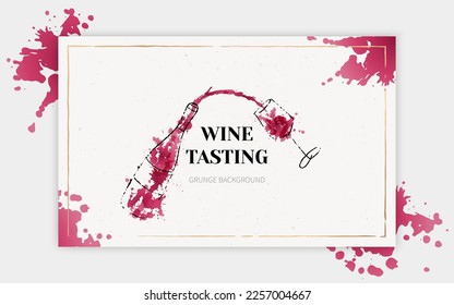 Plantilla para volante o pancarta de eventos de vino. Ilustración del efecto acuarela líquida. Escamas de vino, líquido, gotas. Diseño de vectores. Diseño para la carta de vinos, invitación, evento o fiesta.