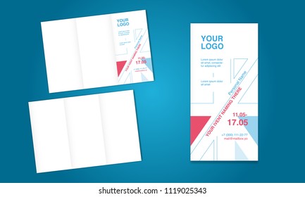 Template flyer based on british flag design. Leaflet cover. Invite mockup. Abstract geometric background. Modern publication poster, print. Business, language training show bill. Vector illustration.