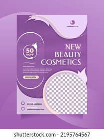 Template flyer and brochure with a4 size. Beautiful purple vector poster and banner design to promote cosmetics product, beauty salon, Healthy Skin Clinic, medical spa, something natural, etc