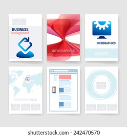 Template. Flyer, Brochure Design set. Vector brochure design templates collection. Applications and Infographic Concept. Modern flat design icons for mobile or smartphone on a light background.