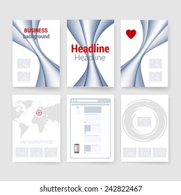 Template. Flyer, Brochure Design set.Vector brochure design templates collection. Applications and Infographic Concept.  Modern flat design icons for mobile or smartphone on a light background. 