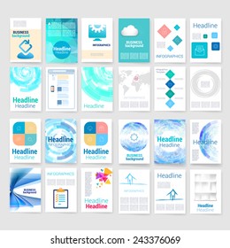Template. Flyer, Brochure Design set.Vector brochure design templates collection. Applications and Infographic Concept.  Modern flat design icons for mobile or smartphone on a light background. 