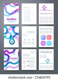 Template. Flyer, Brochure Design set.Vector brochure design templates collection. Applications and Infographic Concept. Modern flat design icons for mobile or smartphone on a light background. 