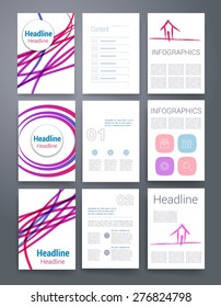 Template. Flyer, Brochure Design set.Vector brochure design templates collection. Applications and Infographic Concept. Modern flat design icons for mobile or smartphone on a light background. 