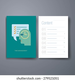 Template. Flyer, Brochure Design set.Vector brochure design templates collection. Time management concept flat design icons illustration with stylized human head.