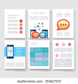 Template. Flyer, Brochure Design set.Vector brochure design templates collection. Applications and Infographic Concept. Modern flat design icons for mobile or smartphone on a light background. 