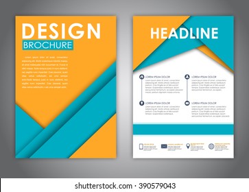 Template flyer, brochure, report and print advertising. Material design with sheets of yellow and blue. Vector illustration