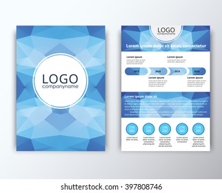 Template flyer (brochures, reports) for printing, advertising polygonal blue elements and space of the logo. Vector illustration