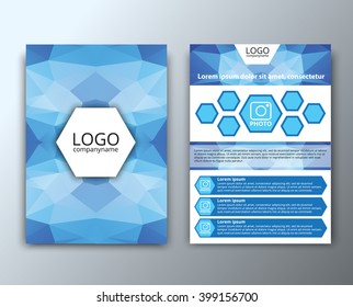 Template flyer (brochures, reports) for printing, advertising polygonal blue backgraund and space of the logo. Vector illustration