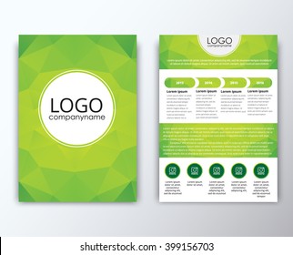 Template flyer (brochures, reports) for printing, advertising polygonal green elements and space of the logo. Vector illustration