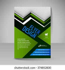 Template of flyer for business brochures, presentations, websites, magazine covers. Editable vector design elements. Blue and green colors.