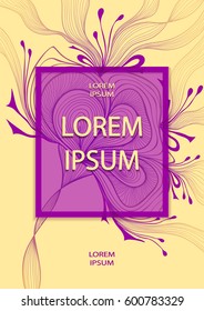 Template flyer or cover design with abstract flower bows waves or hair  in lilac colors  on  beige for advertising perfume cosmetic shampoo or for decoration package or for  label  banner and others
