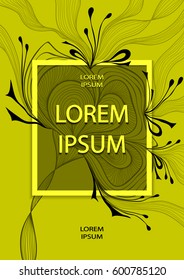 Template flyer or cover design with abstract flower bows waves or hair  in green colors for advertising perfume cosmetic shampoo or for decoration package or for  label  banner and others