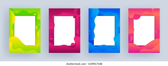 Template or flyer design with space for your message on different color fluid art abstract background in four option.