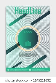 Template flyer green with elements for printing. Information blocks, text block. Square style Vector illustration.