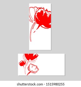 Template flyer, greeting card with a graphic image of a flower in red color