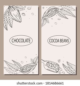 
Template for flyer, menu, banner with cocoa beans. Chocolate concept. Vector illustration. Engraved style illustration.