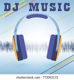 Template for a flyer in a nightclub. Headphones on the background of the sound track.