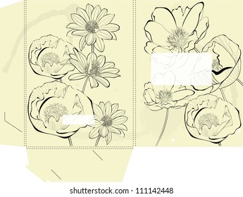 Template for folder with decorative flowers