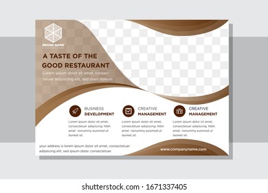 Template of Food web banners with horizontal wavy elements for a photo. Universal design for advertising business, travel, food and restaurant. Brown gradient for element and white for a background.