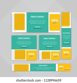Template of Food web banners Set with diagonal elements for a photo. Universal design for advertising business, travel, food and restaurant. Photo of a mosaic for a sample.