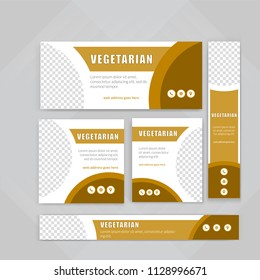Template of Food web banners Set with diagonal elements for a photo. Universal design for advertising business, travel, food and restaurant. Photo of a mosaic for a sample.