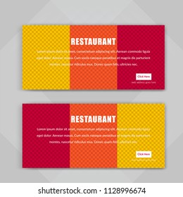 Template of Food web banners Set with diagonal elements for a photo. Universal design for advertising business, travel, food and restaurant. Photo of a mosaic for a sample.