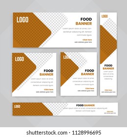 Template of Food web banners Set with diagonal elements for a photo. Universal design for advertising business, travel, food and restaurant. Photo of a mosaic for a sample.