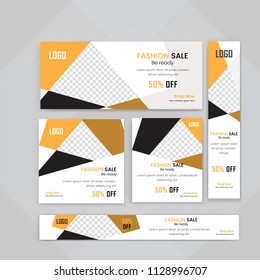 Template of Food web banners Set with diagonal elements for a photo. Universal design for advertising business, travel, food and restaurant. Photo of a mosaic for a sample.