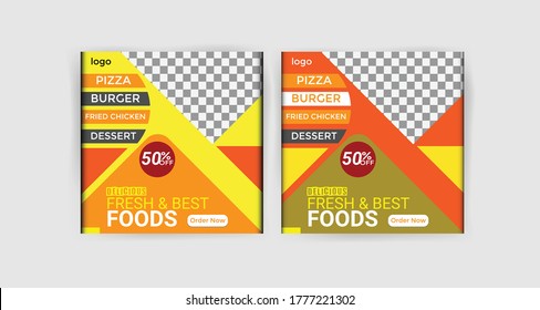 plantilla de banners web de Alimentos Establecer con elementos diagonales para una foto. Diseño universal para el negocio de la publicidad, el Diseño de alimentos y la Ilustración .