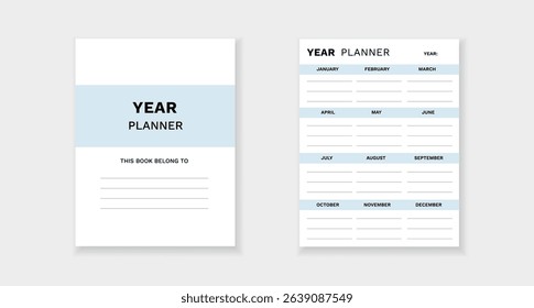 Template form for a year planner, featuring monthly sections for organizing annual activities efficiently.