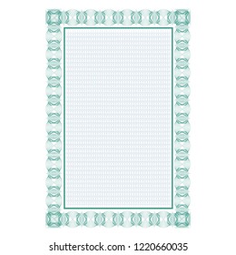 Template. Frame, background. Guilloche. It can be used as a protective layer for the certificates, diplomas, banknotes. 