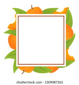 Template of a frame for a banner with leaves and pumpkin vegetable.Realistic vector illustration. Healthy eating.