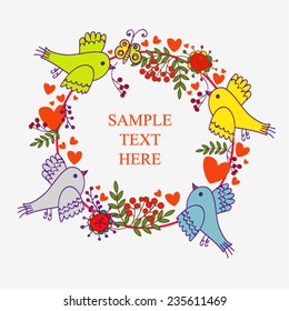 Template frame of birds and berries (you can use for a card)