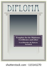 Template frame, certificate or diploma.