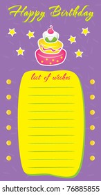 Template frame design for birthday wish list, vector illustration