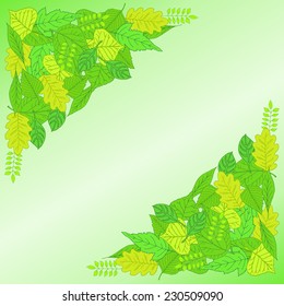 Template frame design for card with green leaves