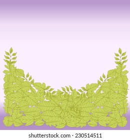 Template frame design for card with green leaves