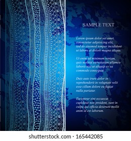 Template frame design for card with hand drawn flowers and abstract lace ribbon. Can be used for packaging, invitations and template.