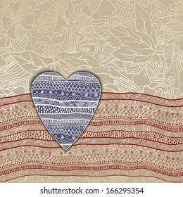 Template frame design for card with hand drawn flowers and abstract lace ribbon. Can be used for packaging, invitations and template.