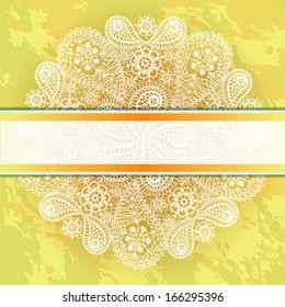 Template frame design for card with hand drawn abstract lace snowflake. Can be used for packaging, invitations and template.