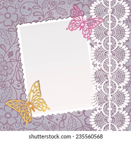 Template frame  design for card. Vintage Lace Doily 