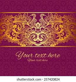 Template frame design for card. Vintage invitation card with lace ornament. 